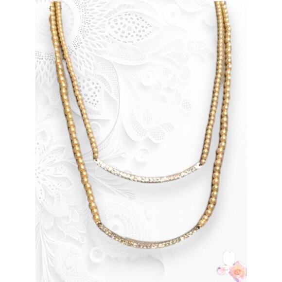 Chico's Jewelry - Chico’s Layered Pearl Necklace Crystal Bar Double Strand Statement Gold Tone 54